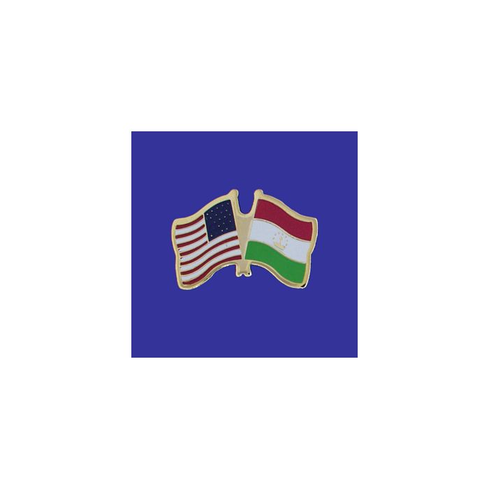 Tajikistan Lapel Pin (Double Waving Flag w/USA)