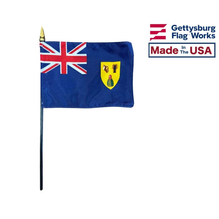 Turks & Caicos Stick Flag Made in the USA by Gettysburg Flag Works