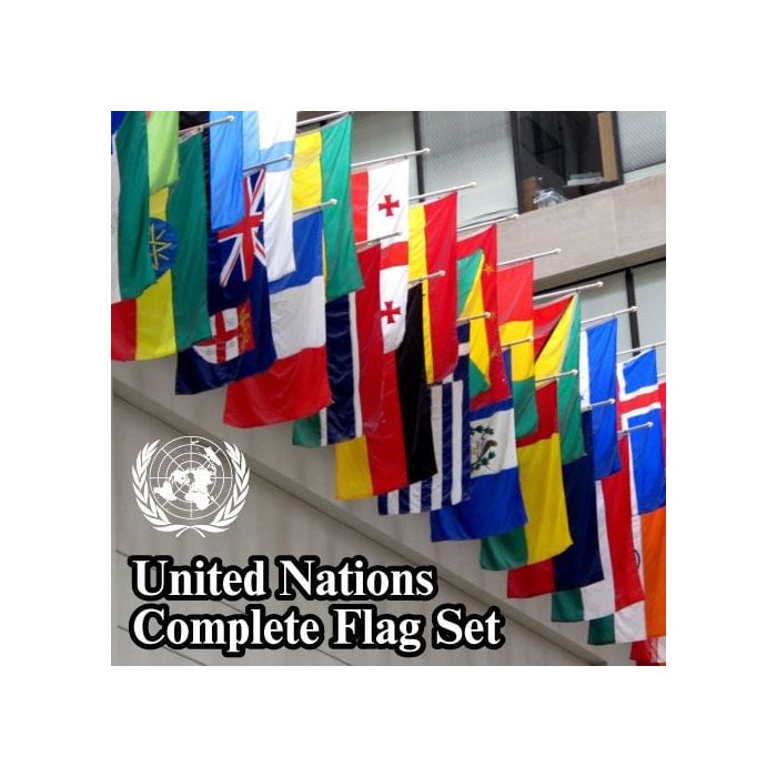 United Nations (UN) Flag Set image close up with text,"United Nations Complete Flag Set"