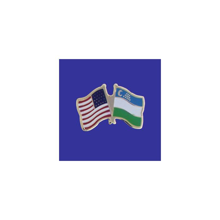 Uzbekistan Lapel Pin (Double Waving Flag w/USA)