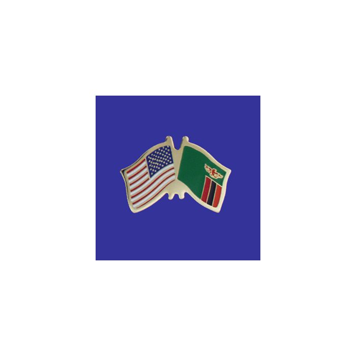 Zambia Lapel Pin (Double Waving Flag w/USA)