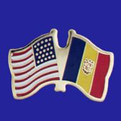Andorra (seal design) Lapel Pin (Double Waving Flag w/USA)