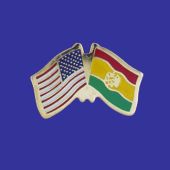 Bolivia (seal design) Lapel Pin (Double Waving Flag w/USA)