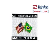 Brazil Lapel Pin (Double Waving Flag w/USA)
