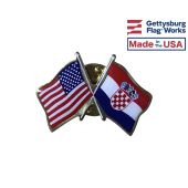 Croatia Lapel Pin (Double Waving Flag w/USA)