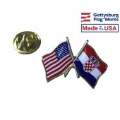 Croatia Lapel Pin (Double Waving Flag w/USA)