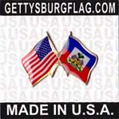 Haiti (seal design) Lapel Pin (Double Waving Flag w/USA)