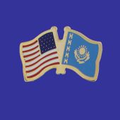 Kazakhstan Lapel Pin (Double Waving Flag w/USA)