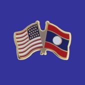 Laos Lapel Pin (Double Waving Flag w/USA)