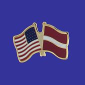 Latvia Lapel Pin (Double Waving Flag w/USA)