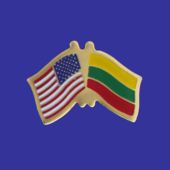 Lithuania Lapel Pin (Double Waving Flag w/USA)