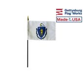 Massachusetts State Stick Flag - 4x6"