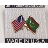 Mauritania Lapel Pin (Double Waving Flag w/USA)