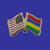 Mauritius Lapel Pin (Double Waving Flag w/USA)