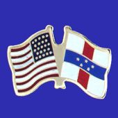 Netherlands Antilles Lapel Pin (Double Waving Flag w/USA)