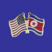 North Korea Lapel Pin (Double Waving Flag w/USA)