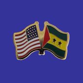 Sao Tome & Principe Lapel Pin (Double Waving Flag w/USA)