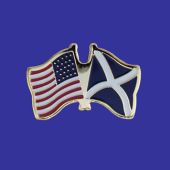 Scotland Cross Lapel Pin (Double Waving Flag w/USA)