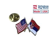 Serbia Lapel Pin (Double Waving Flag w/USA)