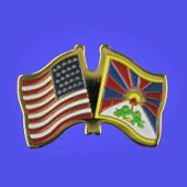 Tibet Lapel Pin (Double Waving Flag w/USA)