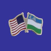 Uzbekistan Lapel Pin (Double Waving Flag w/USA)