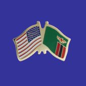 Zambia Lapel Pin (Double Waving Flag w/USA)
