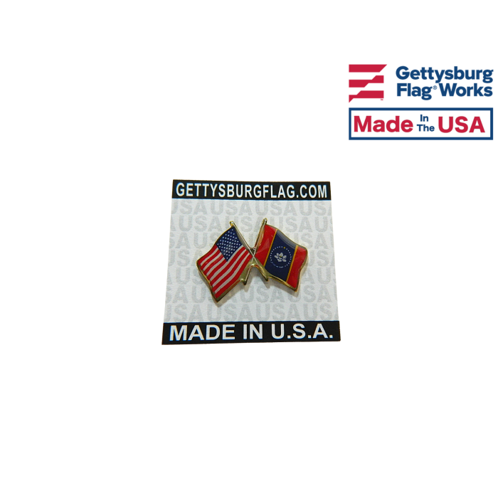 Mississippi State Flag Lapel Pin (Double Waving Flag w/USA)