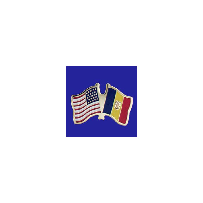 Andorra (seal design) Lapel Pin (Double Waving Flag w/USA)