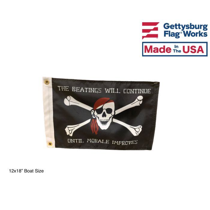 The Beatings Will Continue Until Morale Improves Pirate Flag - Black