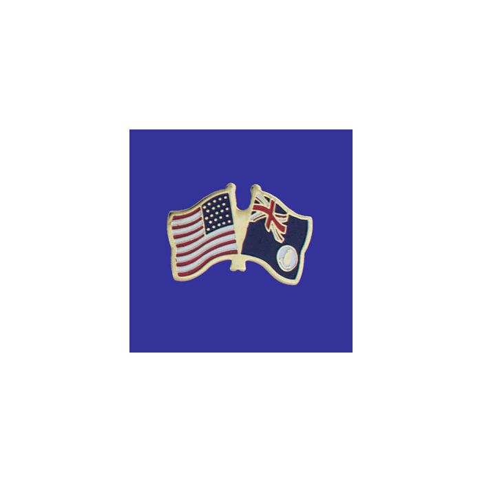 Cayman Island (blue design) Lapel Pin (Double Waving Flag w/USA)