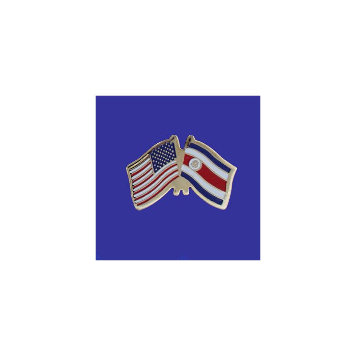 Costa Rica (seal design) Lapel Pin (Double Waving Flag w/USA)