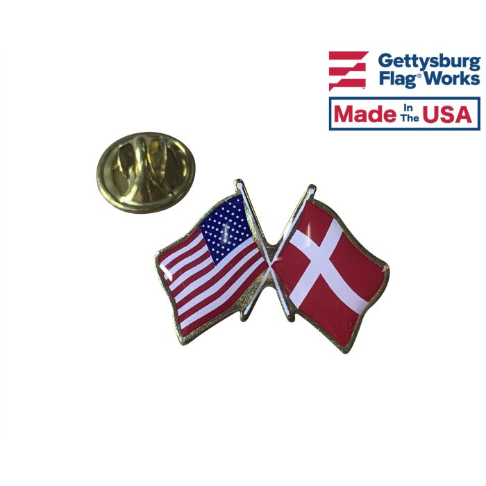 Denmark Lapel Pin (Double Waving Flag w/USA)