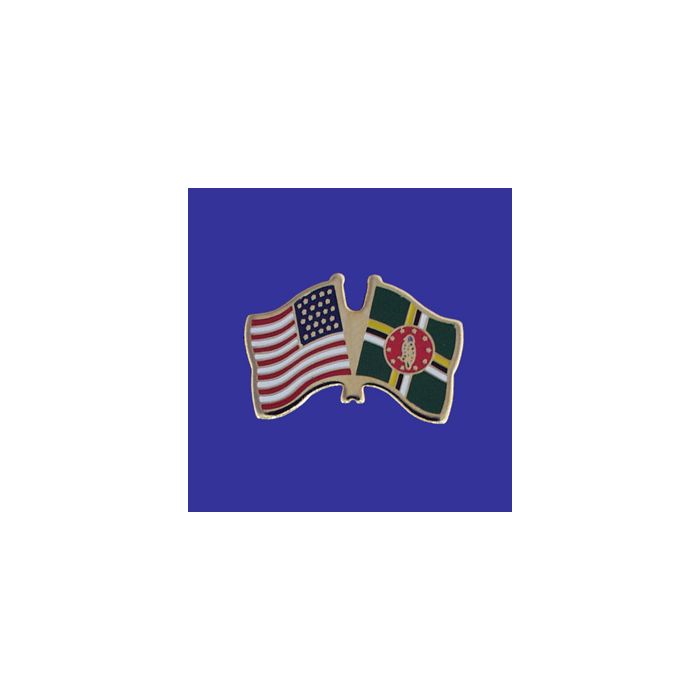 Dominica Lapel Pin (Double Waving Flag w/USA)