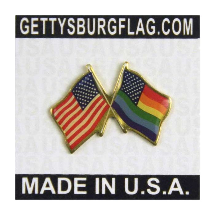 New Glory Rainbow Flags Crossed  Lapel Pin