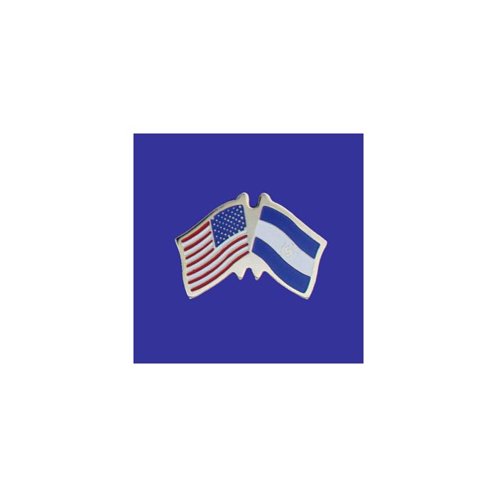 El Salvador Lapel Pin (Double Waving Flag w/USA)