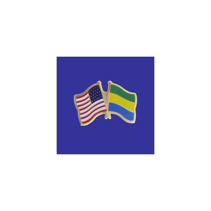 Gabon Lapel Pin (Double Waving Flag w/USA)