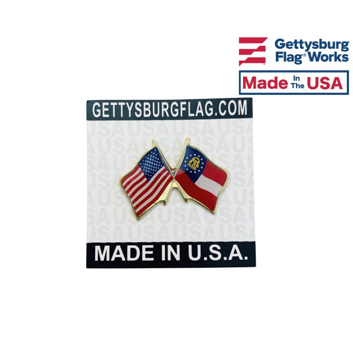 Georgia State Flag Lapel Pin (Double Waving Flag w/USA)