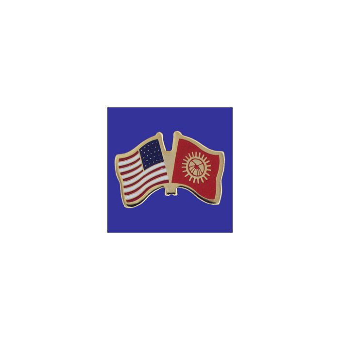 Kyrgyzstan Lapel Pin (Double Waving Flag w/USA)