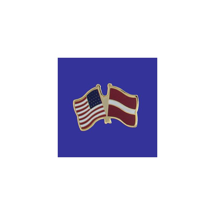 Latvia Lapel Pin (Double Waving Flag w/USA)