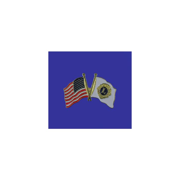 Lions Club Lapel Pin (Double Waving Flag w/USA)