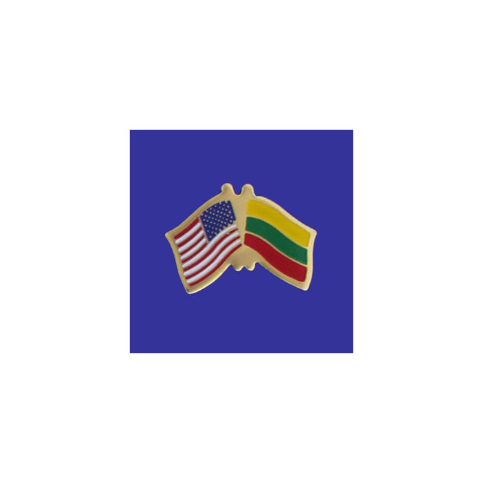 Lithuania Lapel Pin (Double Waving Flag w/USA)