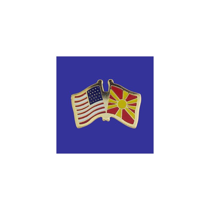 Macedonia Lapel Pin (Double Waving Flag w/USA)