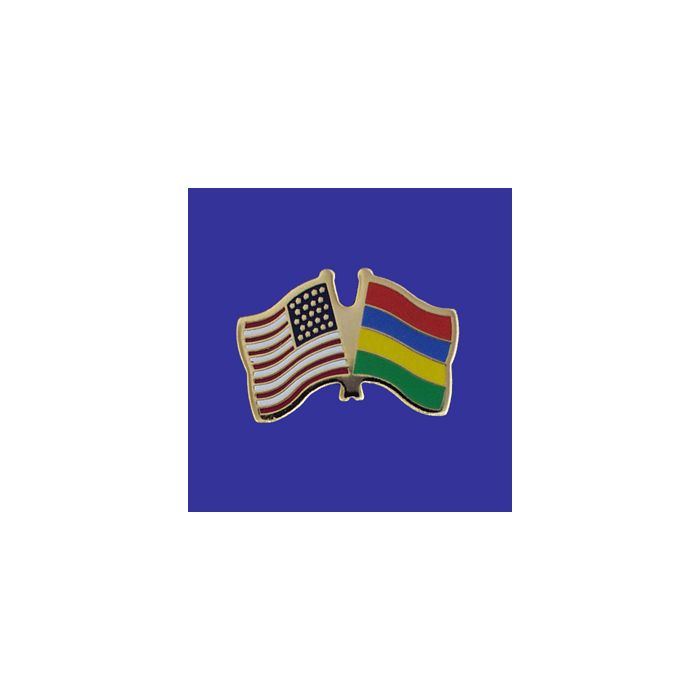 Mauritius Lapel Pin (Double Waving Flag w/USA)