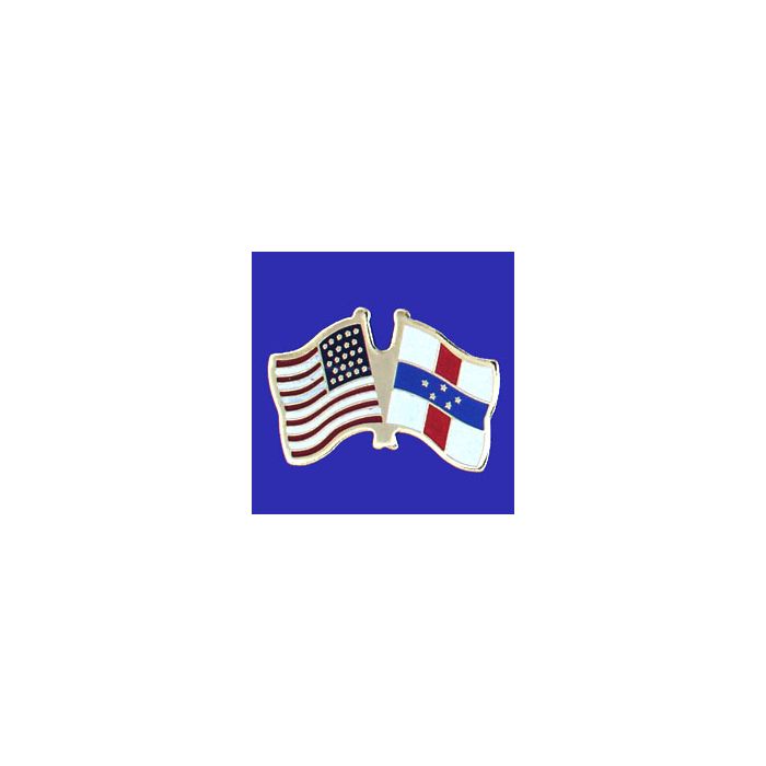 Netherlands Antilles Lapel Pin (Double Waving Flag w/USA)