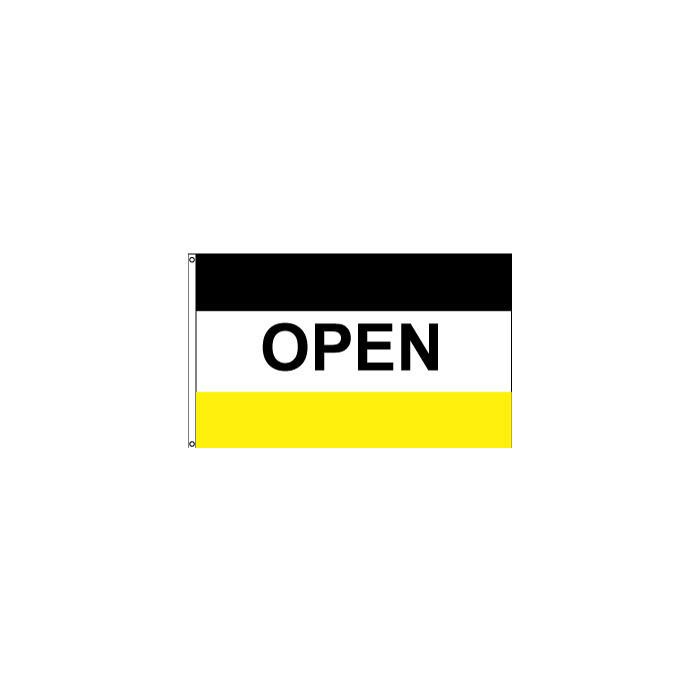 OPEN Flag, Black, White & Yellow, Horizontal - 3x5'