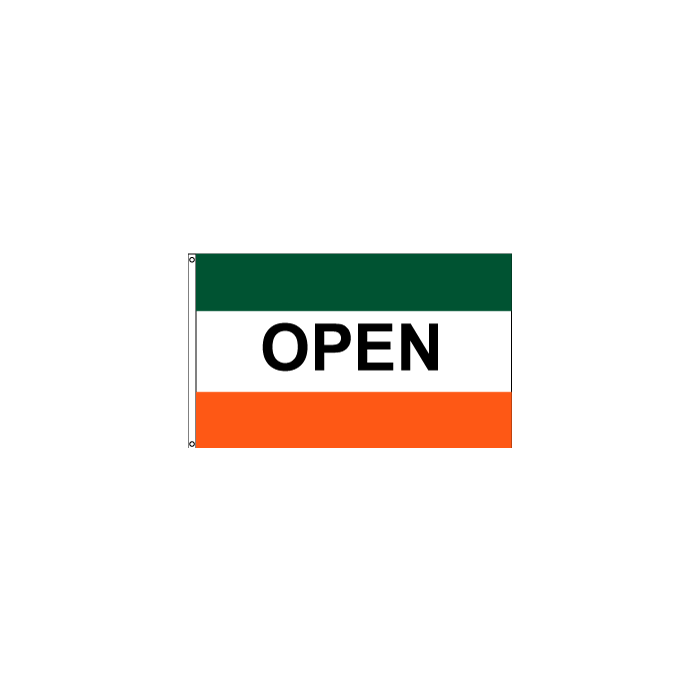 OPEN Flag, Green, White & Orange, Horizontal - 3x5'