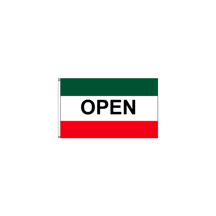OPEN Flag, Green, White & Red, Horizontal - 3x5'