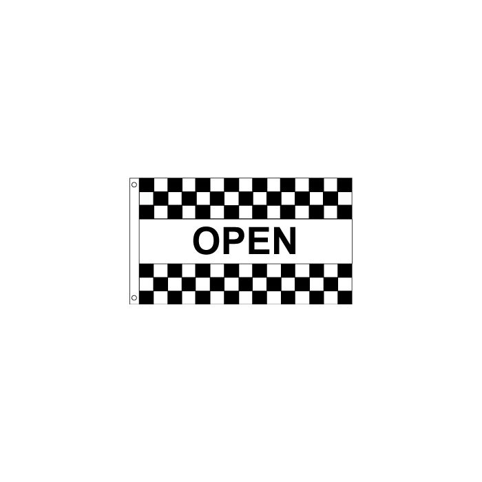 OPEN Flag, Black & White Checkers, Horizontal - 3x5'