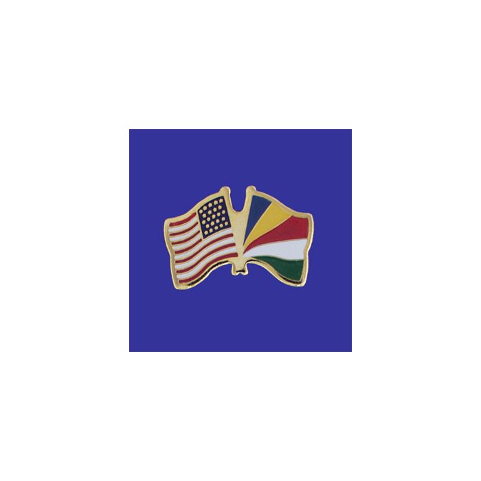 Seychelles Lapel Pin (Double Waving Flag w/USA)