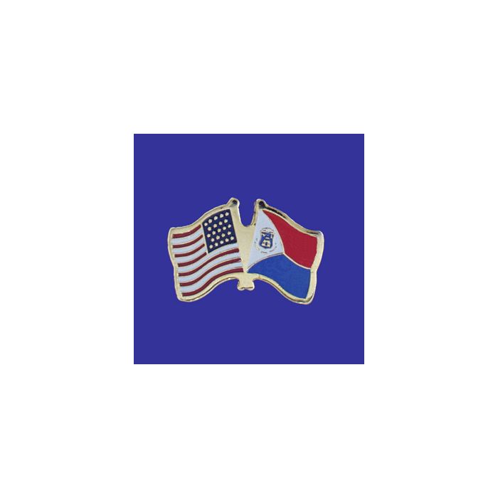 St Maarten Lapel Pin (Double Waving Flag w/USA)